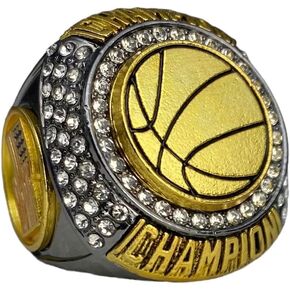 1 or 12 Pack Basketball Championship Trophy Ring Award Gunmetal and Gold-Tone Gift for Tournament or League Champion Winner or Finalist