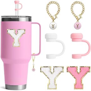 BABORUI 6Pcs Cup Accessories for Yeti Tumbler Straw Cover Cap for Yeti Water Bottles, Initial Charm, Letter Cup Stickers for Yeti