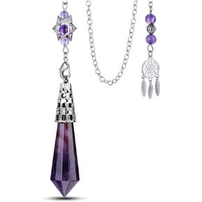 CrystalTears Natural Amethyst Crystal Dowsing Pendulum 12 Facet Reiki Healing Crystal Gemstone Point Pendulums for Divination Wicca Meditation Crystal Therapy