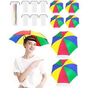 ANZOME Umbrella Hat, 6 Pack Umbrella Cap for Adults and Kids, Handsfree Colorful Head Umbrella Hat, Sun Umbrella Hat for Outdoor Sun Protection