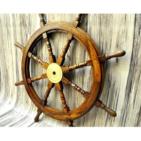 Bhartiya Handicrafts Nautical Wooden Ship Wheel Pirate Rustic Captain Boat Ship Steering Hanging Wheel for Home | Wall Decor | Office Décor | Gift Décor (12 Inch)