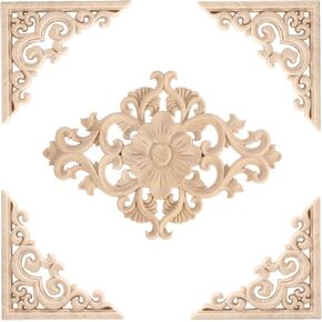 5PCS Wood Appliques Onlays Decorative for Furniture Wood Carved Onlay Bed Door Cabinet Wardrobe Furniture Long Decoration Unpainted Wood Carving Decoration,01