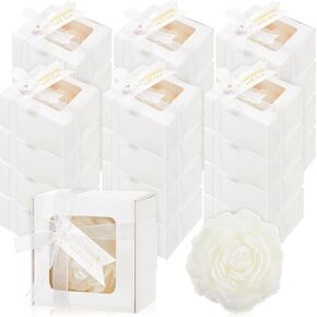 24 Sets Wedding Gift Candle Scented Flower Candle Gift Bridal Shower Favor Flower Candles Ribbon Thank You Tags for Wedding, Bachelorette Party Anniversary, Birthday Favor Supply Decorations