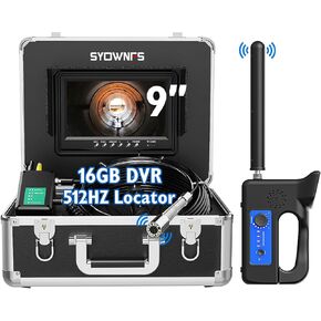 Sewer Camera with Locator,512Hz Self-Leveling Drain Endoscope Camera with 9'' IPS Monitor, IP68 Waterproof 100FT Cable Pipe Inspection Camera with DVR Recording and 16GB Memory Card