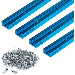 POWERTEC 71949 24" Double-Cut Profile Universal T-Track with Predrilled Mounting Holes 4 Pack, and 100 PCS #6 X 1/2" Wood Screw Set, Phillips Flat Head Deep Thread Screws