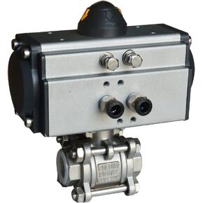 Three-Piece 3/4 inch Pneumatic Ball Valve, Double Acting Globe Threaded 304 Stainless Steel for Automatic Control System