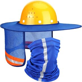 2 Pcs Sun Hard Hat Neck Protection High Visibility Full Brim Mesh Sun Protection and Neck Gaiter Bandana Face Scarf for Hard Hat Accessories, Reflective
