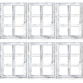 Thyle 6 Pcs Rustic Wall Decor Window Frame Wall Decor 15.75" x 11.81" White Wood Country Wall Decorations Vintage Farmhouse Wall Decor for Living Room Bedroom Bathroom Home