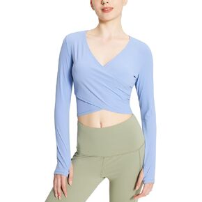 BALEAF Women's Long Sleeve Crop Top for Yoga Workout Wrap Tops V Neck Slim Fit Lightweight Shirts for Dance Gym