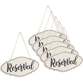 12 Inch 6 Pack Hanging Reserved Signs Wooden Signs for Wedding Reserved Seating Signs for Chairs-Black Lettering