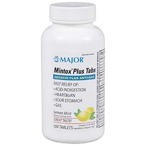 Major Mintox Plus Antacid Plus Anti-Gas Aluminium Hydroxide 200 mg/Magnesium Hydroxide 200 mg/Simethicone 25 mg Lemon Mint Flavor - 100 Tablets