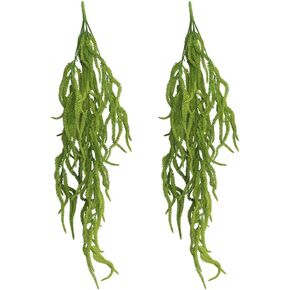 2 Pack 32" Artificial Hanging Plants Faux String of Pearls Plant Fake Green Amaranthus Flower Wall Hanging Lover Tears Wedding Home Garden Decoration