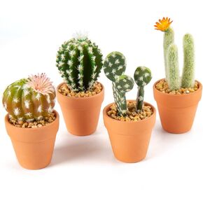 Mini Artificial Cactus Plants in Ceramic Pots 6 Pcs Potted Faux Succulents in Pots Fake Potted Plants Cactus Decor Small Artificial Plants for Home Decor Indoor Office Desk Tabletop Shelf