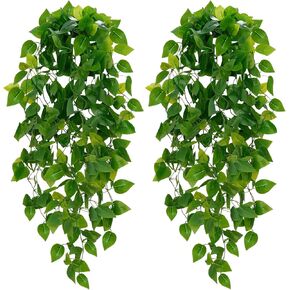 Artificial Hanging Plants, 2pcs Fake Hanging Plants, 3.7ft Fake Ivy Vine DIY Detachable Artificial Ivy Leaves for Wedding Wall House Room Patio Indoor Outdoor Home Shelf Office Decor(No Baskets)