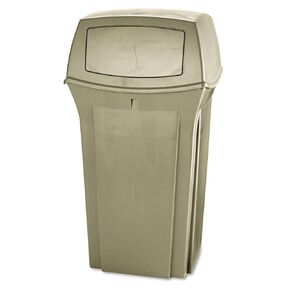 Rubbermaid Commercial Products Ranger Outdoor Trash Can with Lid and Doors, 45-Gallon, Black Plastic, Outdoor Garbage Can/Wastebasket for Parks/Shopping Malls/Festivals/Stadiums