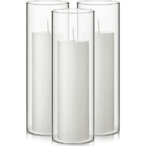 6 Sets White Pillar Candles and Glass Candle Holders, Clear Cylinder Vases for Slim Pillar Candles Wedding Centerpieces