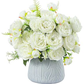 Serwalin 𝟰 𝘽𝙪𝙣𝙘𝙝𝙚𝙨 Peonies Artificial Flowers, Pink Fake Peonies Faux Silk Flowers Bulk for Florals Arrangements Wedding Party Home Decor (No Vase)