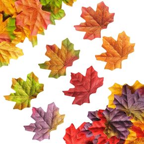 300pcs Maple Leaves, Autumn Artificial 6 Colors Mixed Fall Leaf for Fall Decor Wedding Party Halloween Thanksgiving Table Decorations