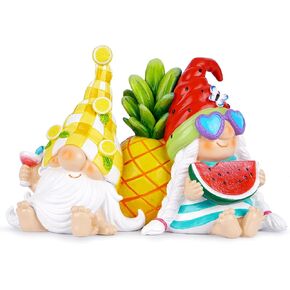 Hodao Summer Pineapple Gnomes Resin Fruit Gnomes Spring Summer Gnomes Decorations for Home Ocean Gnome Figurines Handmade Garden Gnomes Gifts Season Tiered Tray Party Decor(Multicolor)