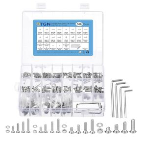 580Pcs M2 M3 M4 M5 Flat Head Hex Socket Cap Screws Bolts Nuts Washers Kit, 304 Stainless Steel Round Flat Machine Screws, Full Thread, Countersunk Bolts