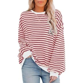 TAKEYAL Womens Ovesized Striped Sweatshirt Crewneck Classic Color Block Long Sleeve Casual Tshirt Loose Pullover Tops