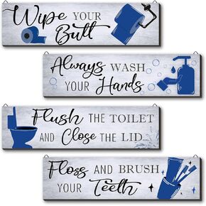 4 Pcs Black and White Bathroom decor Wall Art Sign Family Hanging Wall Sign Funny Bathroom Wooden Hanging Wall Sign Rustic Wood Hanging Decor Wall Decoration for Home Outdoor(Black, White)