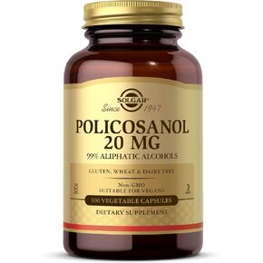 Solgar Policosanol 20 mg, 100 Vegetable Capsules - Supports Heart Health - General Wellness - Vegan, Gluten Free, Dairy Free, Kosher - 100 Servings