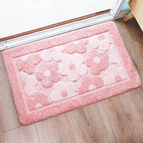 Pink Flower Bath Mat Cute Bathroom Rugs Lovely Shower Bathtub Mat Microfiber Soft Welcome Doormat Non-Slip TPR Backing Shower Rug Plush Shaggy Bath Carpet, 20x32