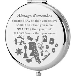 KEYCHIN Rapunzel Pocket Mirror Princess Tangled Fan Gifts You are Braver Stronger Than You Think Compact Makeup Mirror for Women Girl Teenager (Rapunzel-S)