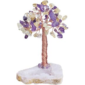 mookaitedecor Amethyst & Citrine Healing Crystal Tree of Life Tumbled Stones & Natural Geode Cluster Crystals Base Bonsai Money Tree for Wealth and Luck 3.5"-4.5"