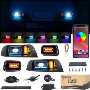 10L0L Golf Cart Headlight Kits for 1996-2013 EZGO TXT Carts (12V-48V), with Tail Lights, Turn Signals Kits, Brake Lights and Safe Daytime Running Lights