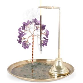 OTOFY 8 Chakra Crystal Tree Incense Holder for Sticks，Anti-Ash Flying Incense Burner with Healing Crystal Stone Money Tree-Incense Burner for Meditation，Yoga and Home Decor (Purple tree)