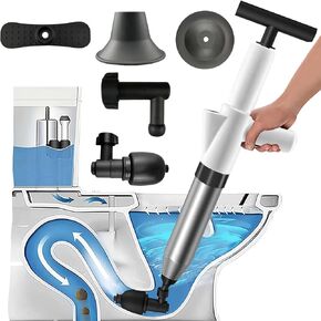 Toilet Plunger,Stainless High Pressure Air Drain Blaster Kit for Toilet,Heavy Duty Drain Powerful Plungers for Bathroom/Floor Drain/Sink/Kitchen-White