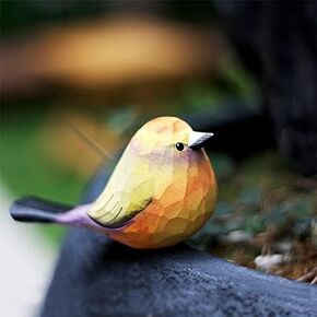 Handmade Wooden Carved Bird Decor Sculpted Hand-Painted Bird Figurines Small Home Decor Bird Statue Shelf Decor BFF Gifts for Bird Lovers (Suit 2)