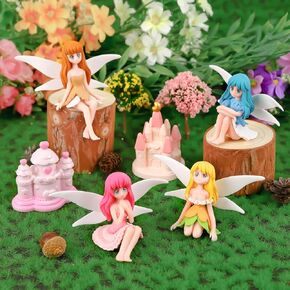 Fairy Figurine Miniatures, Set of 6 Sculptures for Outdoor Display, Collectible Statues