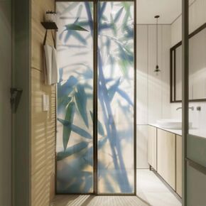 Frosted Glass Window Privacy Film Decorative Botanical Shadow, Double Sided Window Cling Film for Glass Door, Sliding Glass Door Window Covering Bamboo Leaves Shadow 14.96"X98.42"X2PCS