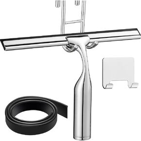 10" Squeegee for Shower Glass Door LASSHSWA All-Purpose Shower Squeegee for Glass Doors Bathroom Cleaner Tool Car Window Mirror Tile Wall Windshield Household with 2 Hooks and 2 Rubber Strips