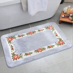 UKELER Non-Skid Floral Rose Bathroom Contour Rugs, Set of 2 Soft Shaggy Non Slip Bath Shower Mat and U-Shaped Toilet Floor Rugs, Pink