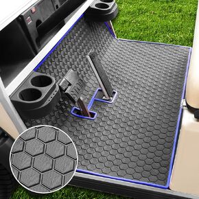Club Car DS Floor Mat, Upgraded Non-Slip Full Coverage Golf Cart Floor Mat Replacement Think Rubber Fits Club Car DS 1982-2013 / Villager 1982-2018 (Black Trim)