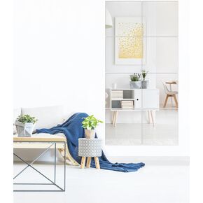 QWORK Frameless Wall Mirror Full Length 12 x 12 Inch Tiles, 8 PCS Set, HD Glass for Home Gym, Dance Studio - Polished Edge, Adhesive Mount, DIY Configurable, Easy Clean