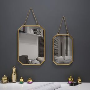Gold Mirrors for Wall - 2pcs/set Metal Hexagon Wall Mirror Room Decor & Home Decor Decorative Hanging Wall Boho Mirror Wall Decor for Bedroom Living Room Entryway (Hexagonal)