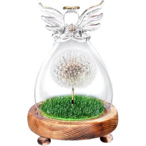 Make a Wish, Real Dandelion in Glass Angel Figurines, Friendship Gifts for Women, Preserved Flower Inspirational Gifts for Best Friend Sisters Bestie Daughters Coworkers Birthday Graduation Present