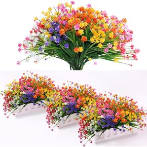 Tinsow 24 Bundles Artificial Outdoor Flowers Plastic Flowers Greenery Fake Flowers, Faux Flowers for Home Decor Window Box Garden Patio, Porch, Hanging Planter, 5 Colors