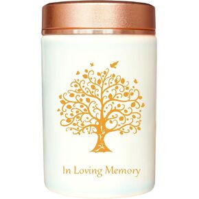 3 Inches Small Urn for Ashes Tree of Life Aluminum Mini Urn for Ashes Cremation Keepsake for Human Ashes Memorial Ashes Holder for Women Men (White)