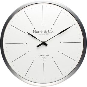 HARRIS & CO. CLOCKMASTERS ( 13 inch Premium Luxury Metal Wall Clock with Curved Glass and Silent Sweep Noiseless Technology,Minimalist Design Model Name - Downing Street