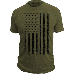 Gym Life Men's American Flag Athletic Performance Short Sleeve Workout T-Shirt, Olive Green