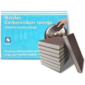 Krisler Carborundum Sponge Nano Emery Sponges Caspian Stone Pot Clean Brush Rust Eraser Grit Scouring Pads Pot Cleaning Pads with Carborundum Washing Kitchen Cleaner Tool 8pc