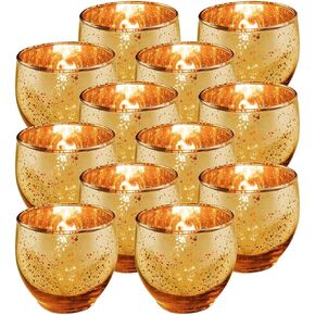 حامل شموع شموع صغيرة من الزجاج الزئبقي من Royal Imports، ديكور أنيق على شكل فقاعات دائرية، توهج مرقط دائري غير مملوء لحفلات الزفاف، ذهبي، مجموعة من 12 قطعة in Kuwait