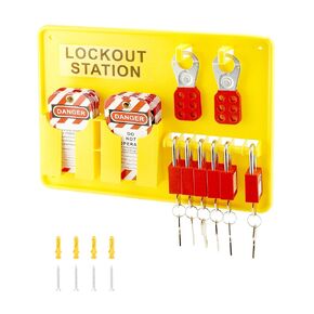 QWORK Lockout Tagout Station with Loto Kits, Electrical Safety Loto Kit, Includes 6 pcs Safety Padlock, Lockout Station, 2 Pcs Hasp, 32 Pcs Tags & 20 Pcs Zip Ties, for Industrial, Electric Power