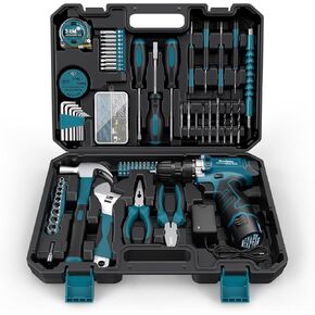 Sundpey Tool Kit 206PCs with Drill - 12V Cordless Power Drill Combo Home Tool Set - Portable Basic General Household Toolbox for Men Women for Garden Office House Repair (Screwdriver Set & Pliers Set)